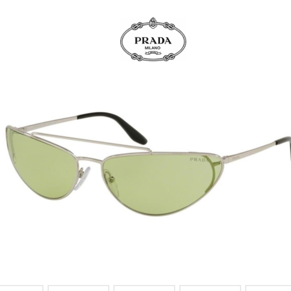 Prada Silver Frame Sunglasses with Light Green Lenses
